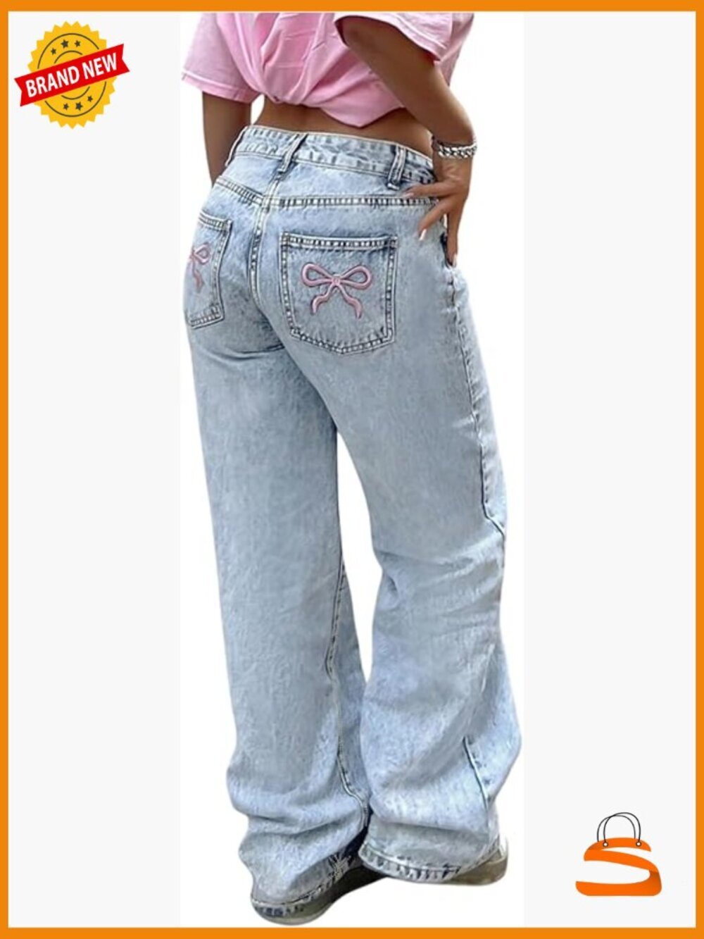 Y2k Bow Embroidery Straight Leg Boyfriend Jeans Long Pants